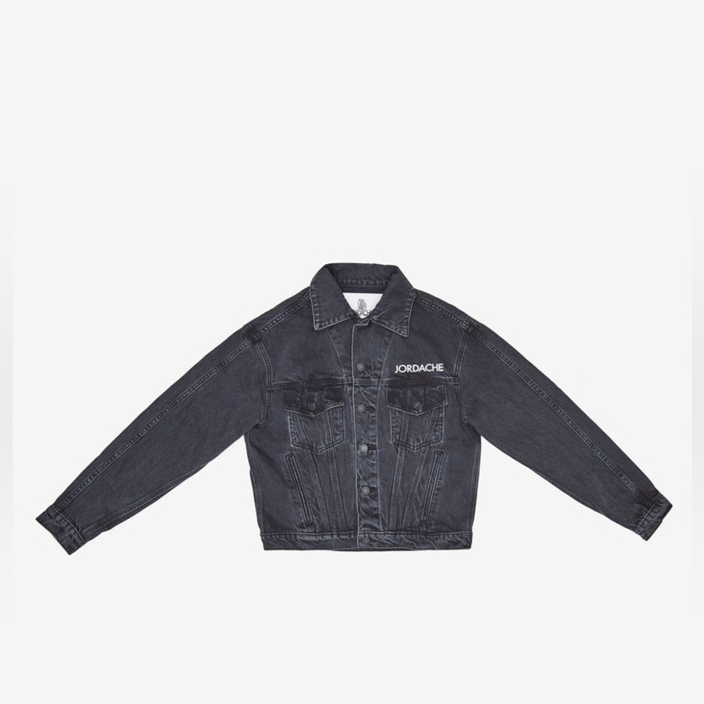 JORDACHE black reflective 3M logo cropped Jean Jacket